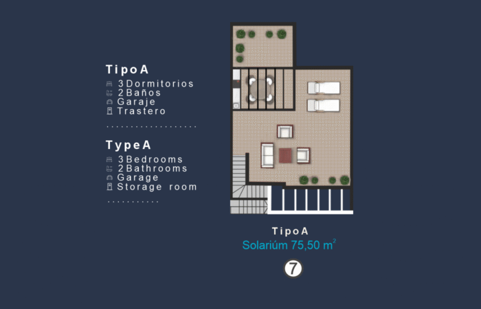 SOLARIUM VIVIENDA 7 TIPO A PLANTA ALTA 3 DORMITORIOS