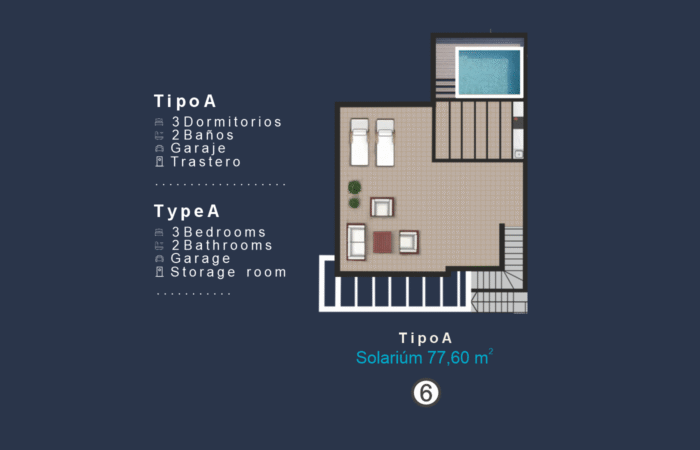 SOLARIUM VIVIENDA TIPO A 6 PLANTA ALTA ESQUINA 3 DORMITORIOS