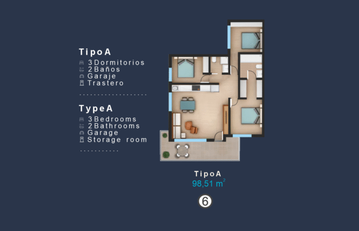 VIVIENDA 6 TIPO A PLANTA ALTA ESQUINA 3 DORMITORIOS