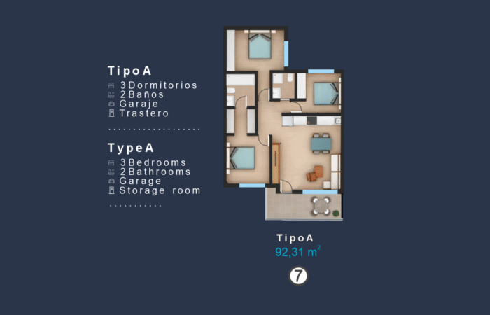 VIVIENDA 7 TIPO A PLANTA ALTA 3 DORMITORIOS